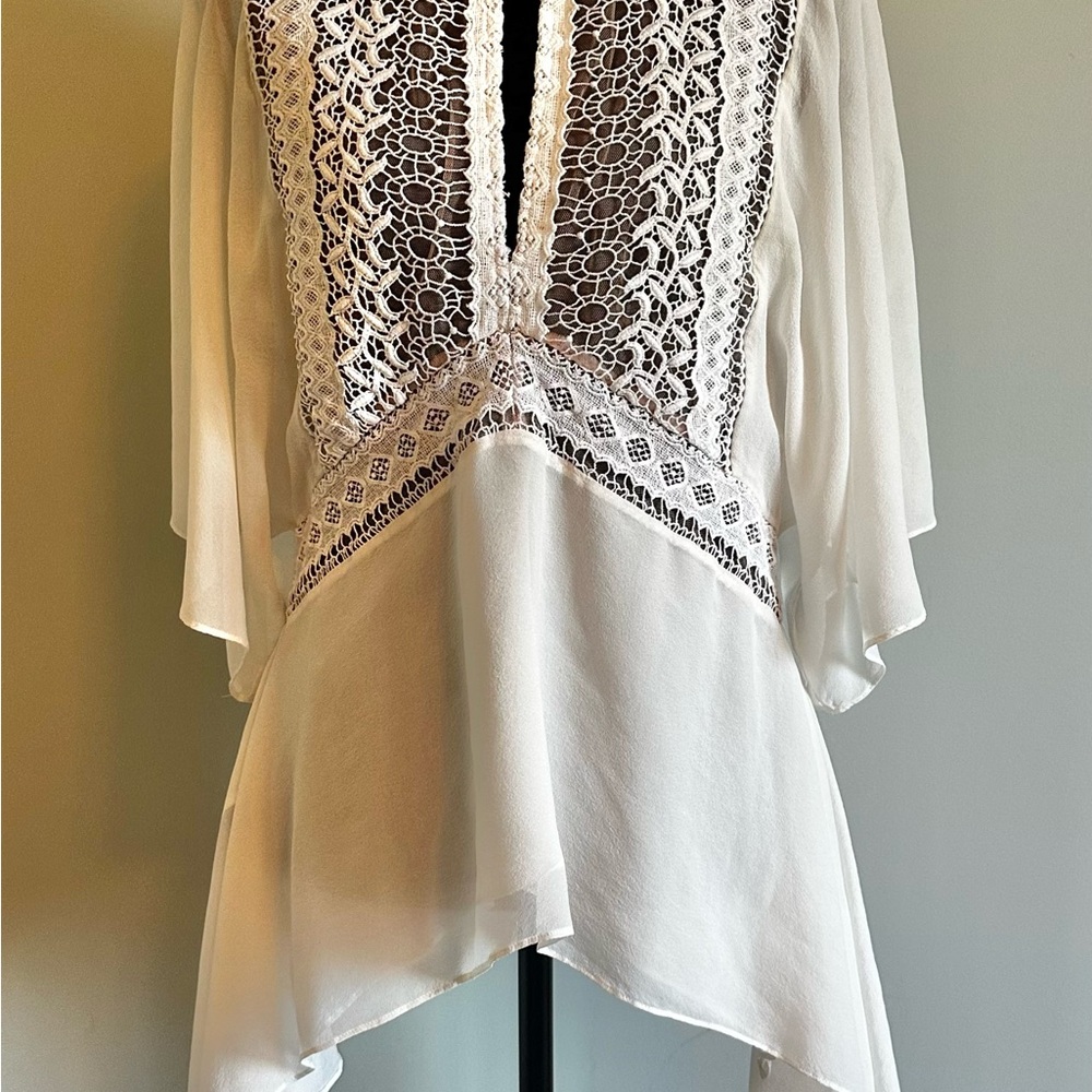 BCBGMaxAzria Ivory Lace Detail Blouse
